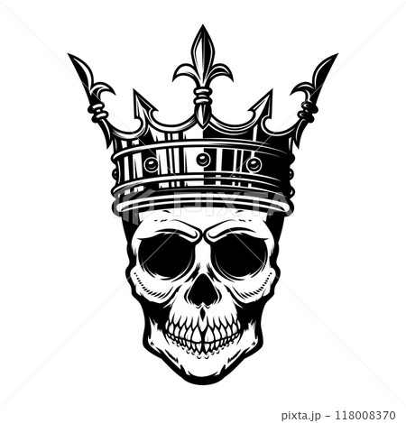 Skull with king crown. Design element for logo, label, sign, emblem. Vector illustration Skull with king crown. Design element for logo, label, sign, emblem. Vector illustration 118008370