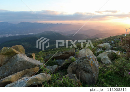 Romantic evening scenery, sunset on Monte Oiz - The Balcony of Biscay - Basque Country, Spain 118008813