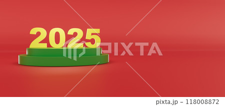 A red background with the number 2025 written in yellow letters, 3d render A red background with the number 2025 written in yellow letters, 3d render 118008872