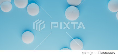 A blue background with white pills scattered across it, 3d render A blue background with white pills scattered across it, 3d render 118008885