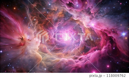 Pink space nebula clouds among star pigs 118009762