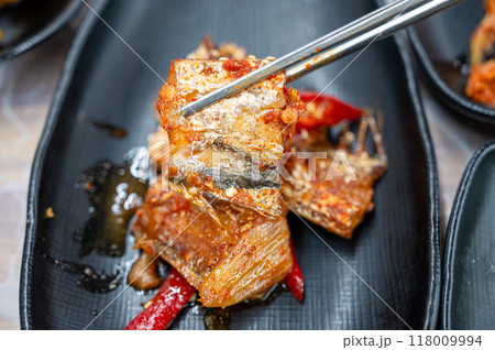 Korea Side Dish food. Braised Half dried Pollack Korea Side Dish food. Braised Half dried Pollack 118009994