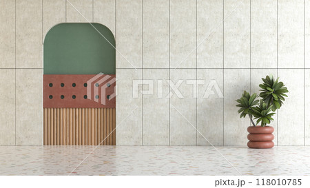 Memphis style conceptual interior room 3d illustration Memphis style conceptual interior room 3d illustration 118010785