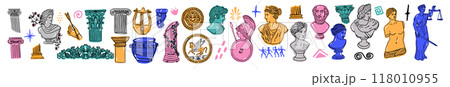 Colorful doodle illustration of Ancient Rome Sculptures 118010955
