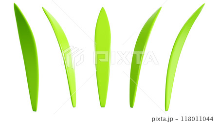 Green grass leaf 3d render illustration set for spring and summer border or banner design. Cartoon field plant for Easter decoration. Garden and lawn greenery blade leaves. Outdoor vegetation. Green grass leaf 3d render illustration set for spring and summer border or banner design. Cartoon field plant for Easter decoration. Garden and lawn greenery blade leaves. Outdoor vegetation. 118011044