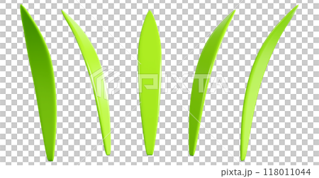 Green grass leaf 3d render illustration set for spring and summer border or banner design. Cartoon field plant for Easter decoration. Garden and lawn greenery blade leaves. Outdoor vegetation. Green grass leaf 3d render illustration set for spring and summer border or banner design. Cartoon field plant for Easter decoration. Garden and lawn greenery blade leaves. Outdoor vegetation. 118011044