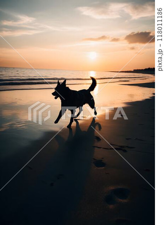 Summer Sunset with Dogs Joyful Moments at the Beach 118011186