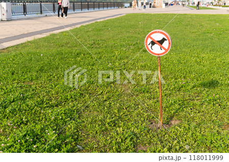 sign dog no warning information prohibited puppy stop forbidden prohibition pet symbol animal 118011999