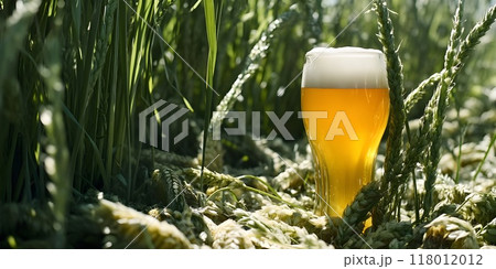 Glass with beer in green spikelets 118012012
