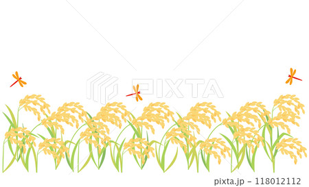 実った稲・稲穂と赤とんぼのイラスト アスペクト比16:9バージョン 実った稲・稲穂と赤とんぼのイラスト アスペクト比16:9バージョン 118012112