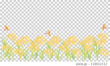 実った稲・稲穂と赤とんぼのイラスト アスペクト比16:9バージョン 実った稲・稲穂と赤とんぼのイラスト アスペクト比16:9バージョン 118012112