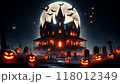 ハロウィンのかぼちゃと満月の夜 118012349