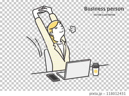 一位女上班族伸展身體放鬆 118012431