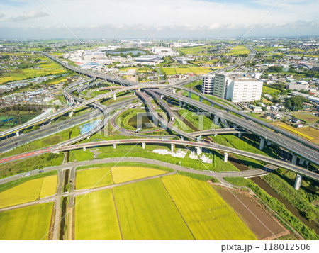 「埼玉県」久喜白岡ジャンクションの空撮 秋 「埼玉県」久喜白岡ジャンクションの空撮 秋 118012506