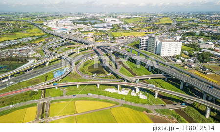 「埼玉県」久喜白岡ジャンクションの空撮 秋 「埼玉県」久喜白岡ジャンクションの空撮 秋 118012514
