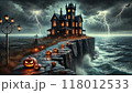 海辺に立つ城のハロウィン 118012533