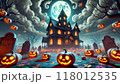 お城と満月とハロウィンのかぼちゃ 118012535
