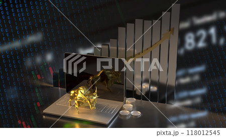The Gold Bull on laptop for Business concept 3d rendering. The Gold Bull on laptop for Business concept 3d rendering. 118012545