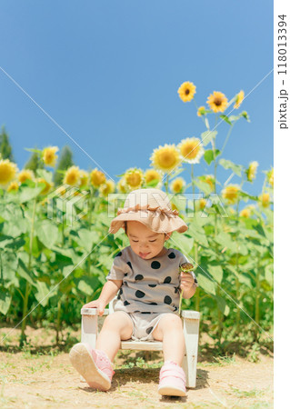 ひまわり畑と子供の様子 ひまわり畑と子供の様子 118013394