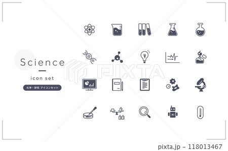 科学・研究に関する線画アイコン素材セット 118013467