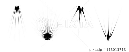 Black thin spiky element set. Abstract sharp thorn shapes and angular twinkles bundle. Futuristic spoke objects for poster design, collage, banner, badge, logo, card, icon, label, sticker. Vector Black thin spiky element set. Abstract sharp thorn shapes and angular twinkles bundle. Futuristic spoke objects for poster design, collage, banner, badge, logo, card, icon, label, sticker. Vector 118013718
