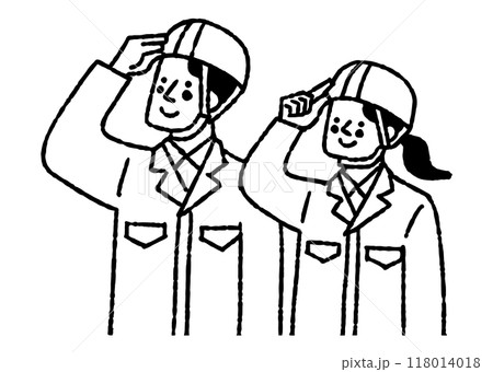 ヘルメット姿の作業着を着た男女_2 ヘルメット姿の作業着を着た男女_2 118014018