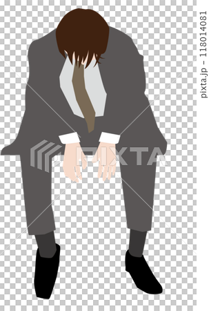 A depressed businessman sitting down 118014081