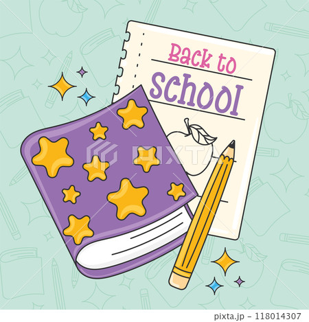 Purple book with stars and back to school note Vector Purple book with stars and back to school note Vector 118014307