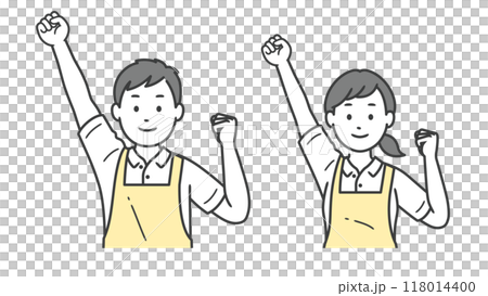 男性和女性護理人員擺出膽量姿勢的上半身插圖 男性和女性護理人員擺出膽量姿勢的上半身插圖 118014400