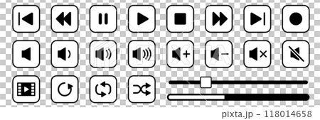 映像や音楽再生の操作ボタンアイコンのセット 映像や音楽再生の操作ボタンアイコンのセット 118014658