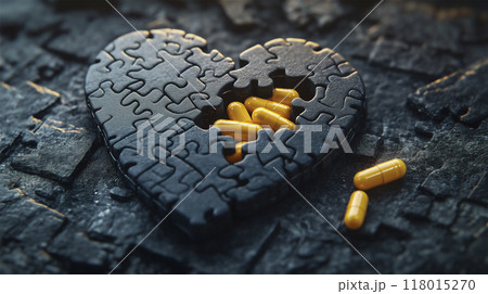 パズルのピースで組み立てた心臓 投薬イメージ パズルのピースで組み立てた心臓 投薬イメージ 118015270