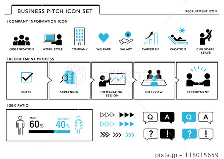 ビジネス　リクルート系　プレゼンテーション　ピッチ　アイコン ブルー 118015659