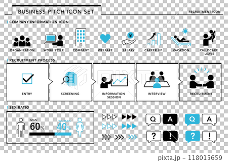 Business recruitment presentation pitch icon blue 118015659