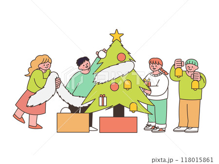 クリスマスツリーと子供たちのイラスト クリスマスツリーと子供たちのイラスト 118015861