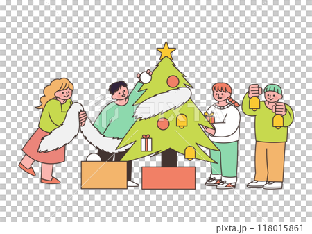 クリスマスツリーと子供たちのイラスト クリスマスツリーと子供たちのイラスト 118015861