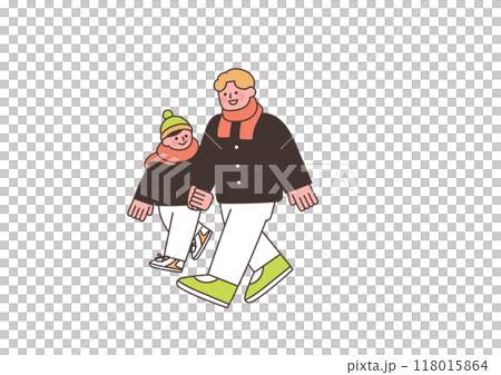 A father holding hands with his son and going out 118015864
