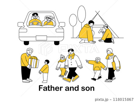 父親と息子のふれあいのイラストセット 118015867