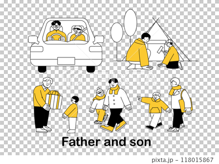 父親と息子のふれあいのイラストセット 118015867
