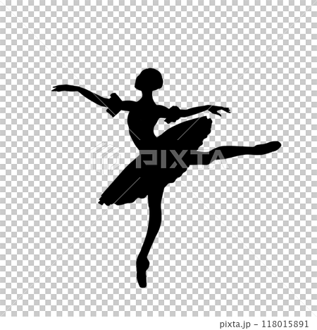 穿著芭蕾舞短裙跳舞的芭蕾舞者的剪影 118015891