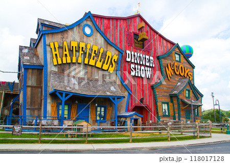 Colorful Facade of Hatfield and McCoy Dinner Theater in Gatlinburg, Tennessee 118017128
