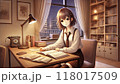 夜、椅子に座り本を読む女性 118017509