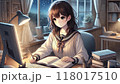 夜、椅子に座り本を読む女性 118017510