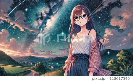 美しい夜空を見上げる女性 美しい夜空を見上げる女性 118017540