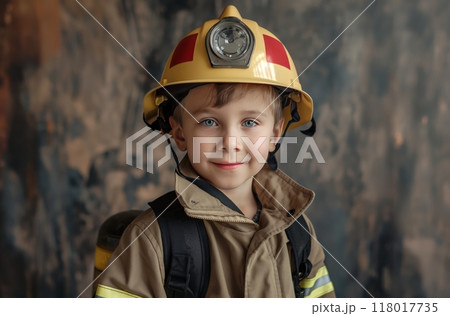 Boy in firefighter costume 118017735