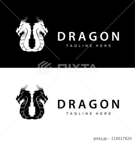 Black silhouette design simple dragon logo animal legend template illustration Black silhouette design simple dragon logo animal legend template illustration 118017820
