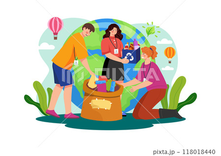 Eco-volunteers cleaning garbage Illustration concept on white background 118018440