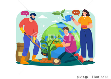 People are planting trees around the globe Illustration concept on white background People are planting trees around the globe Illustration concept on white background 118018458