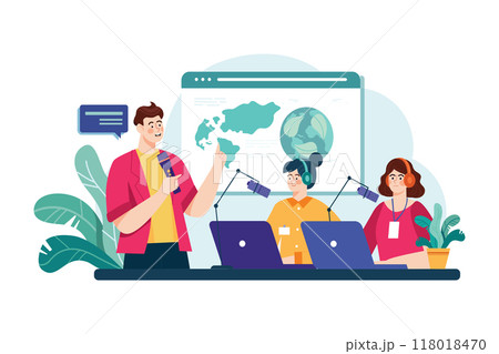People recording conference podcast Illustration concept. Flat illustration isolated on white background 118018470