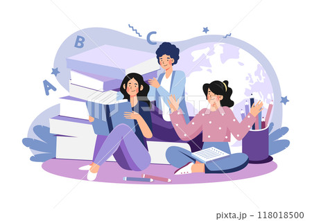 Students Reading Book Together Illustration concept on white background 118018500