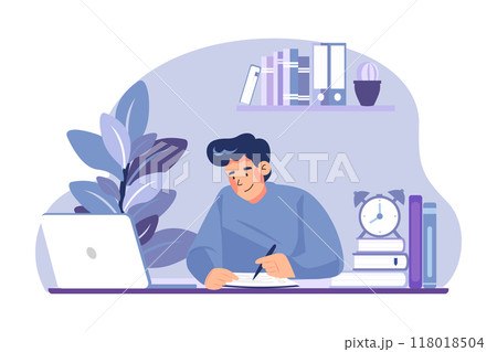 Boy doing exam preparation Illustration concept on white background 118018504